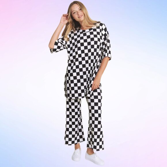 NEW WITH TAGS Lex Ribbed Playsuit in Black + White Checkerboard - Picture 2 of 10